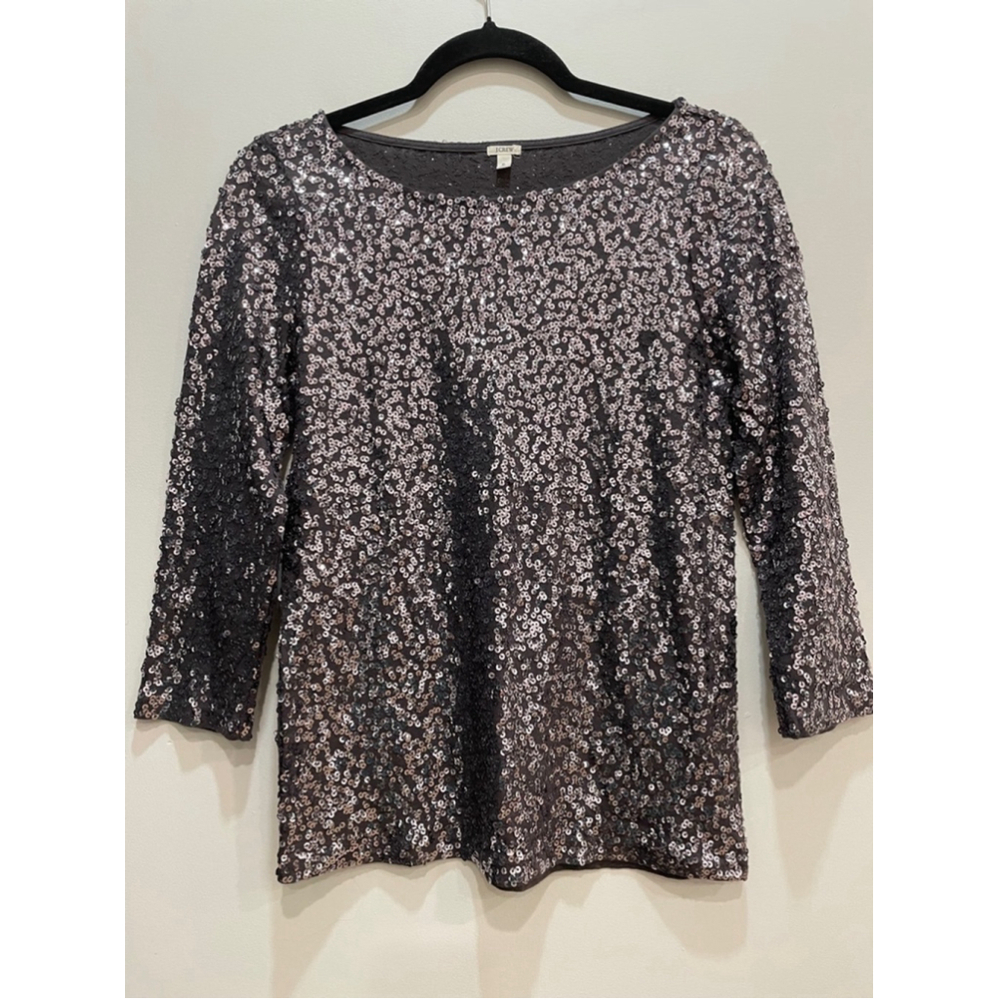 J.Crew Top Size S Black Silver Sequin Quarter Sleeve Swiftie Preppy Party